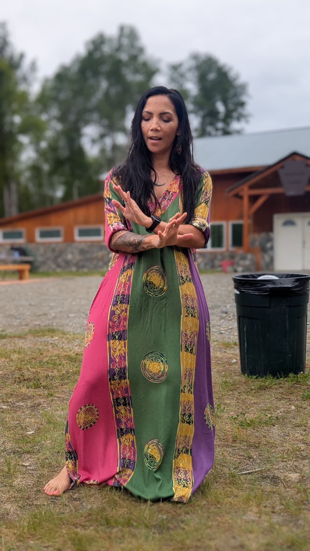 Woman dancing in colorful dress